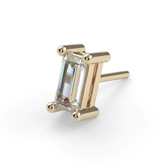 Kiwi Diamond - Baguette Prong - 4mm x 2mm - 14kt Solid Gold - CZ - Threadless