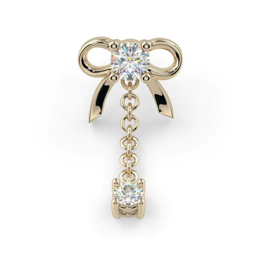 KIWI DIAMOND - BOW DANGLE END - 14KT SOLID GOLD - CZ - THREADLESS