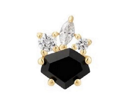 BUDDHA JEWELRY - DARQUE - BLACK AGATE + CZ - 14KT SOLID GOLD - THREADLESS END