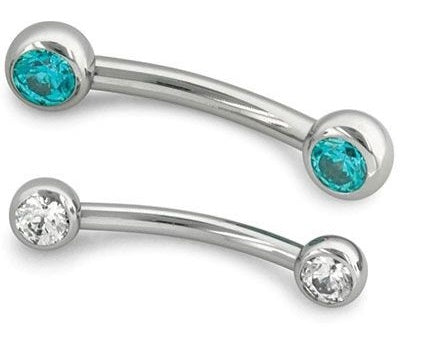 NEOMETAL - Curved Barbell - 16G Faceted Side Gem - FROSTY MINT CZ - THREADLESS - IMPLANT GRADE TITANIUM