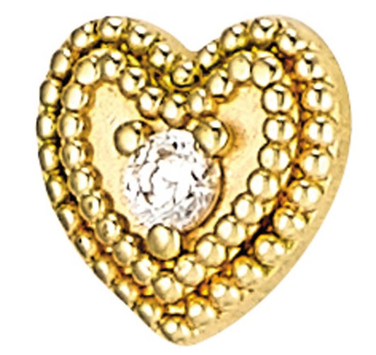 BODY GEMS - HEART - DOUBLE MILGRAIN - 14KT SOLID GOLD - THREADLESS END