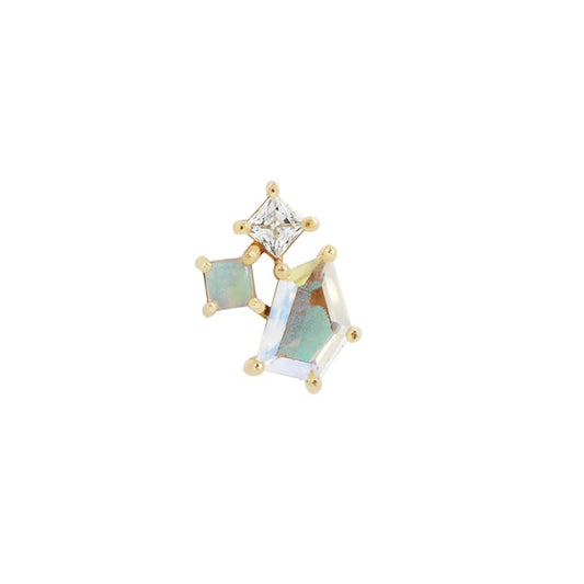 BUDDHA JEWELRY - LYRA - MERCURY MIST TOPAZ + OPAL + CZ - 14KT SOLID GOLD - THREADLESS