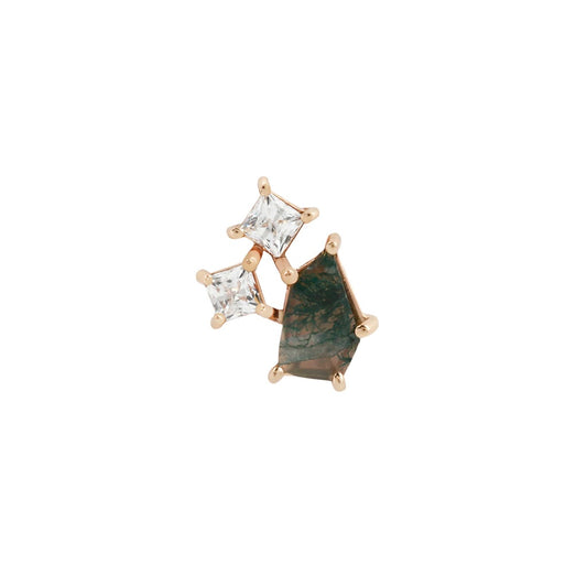 BUDDHA JEWELRY - LYRA - MOSS AGATE + CZ - 14KT SOLID GOLD - THREADLESS END