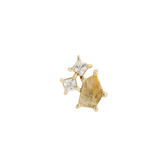 BUDDHA JEWELRY - LYRA - RUTILATED QUARTZ + CZ - 14KT SOLID GOLD - THREADLESS