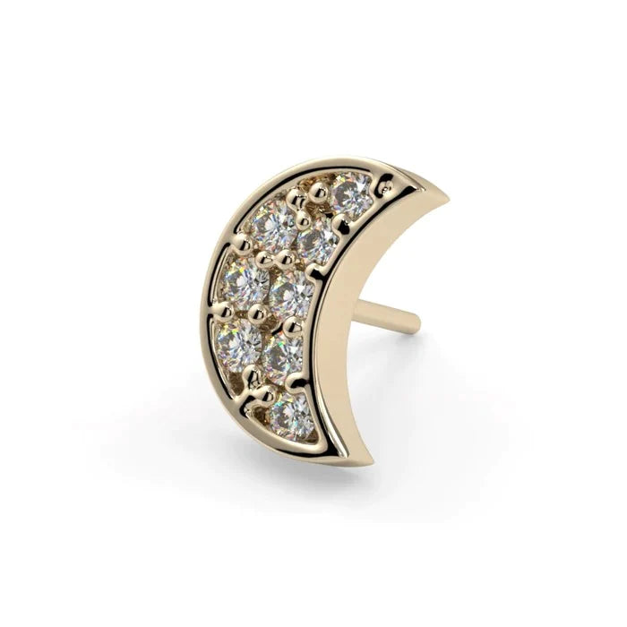 KIWI DIAMOND - PAVE MOON - 5MM - SOLID GOLD - THREADLESS