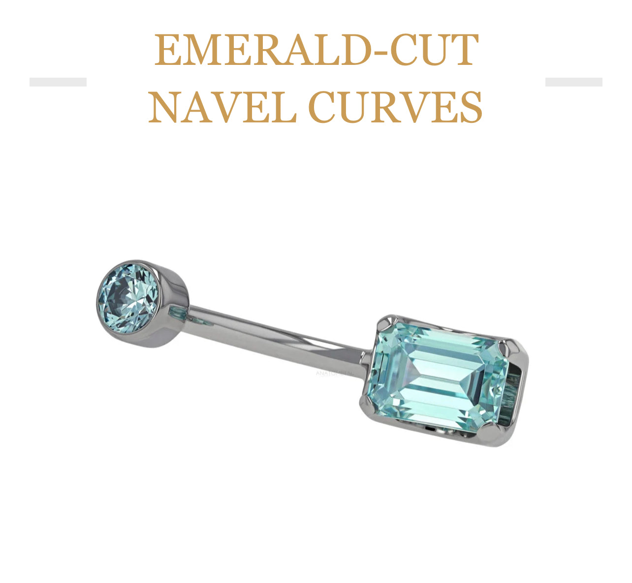 ANATOMETAL - NAVEL CURVE 14G 3/8" - EMERALD CUT - GEMMED - IMPLANT GRADE TITANIUM - THREADED