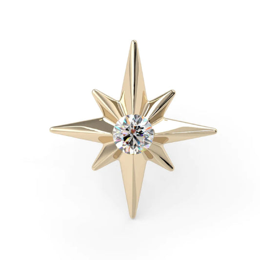 Kiwi Diamond - NORTH STAR END - 14kt Solid Gold  - THREADLESS