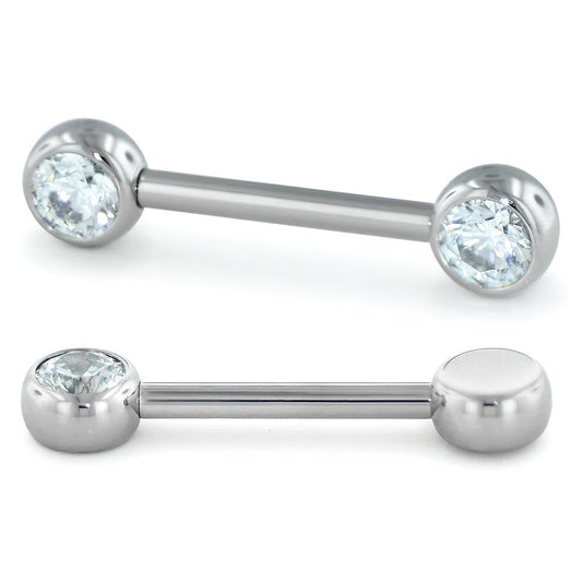 NEOMETAL - NIPPLE BARBELL 12G 1/2" - WHITE CZ - IMPLANT GRADE TITANIUM - THREADLESS