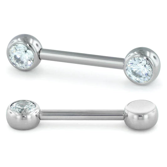 NEOMETAL - NIPPLE BARBELL 12G 9/16" - WHITE CZ - IMPLANT GRADE TITANIUM - THREADLESS