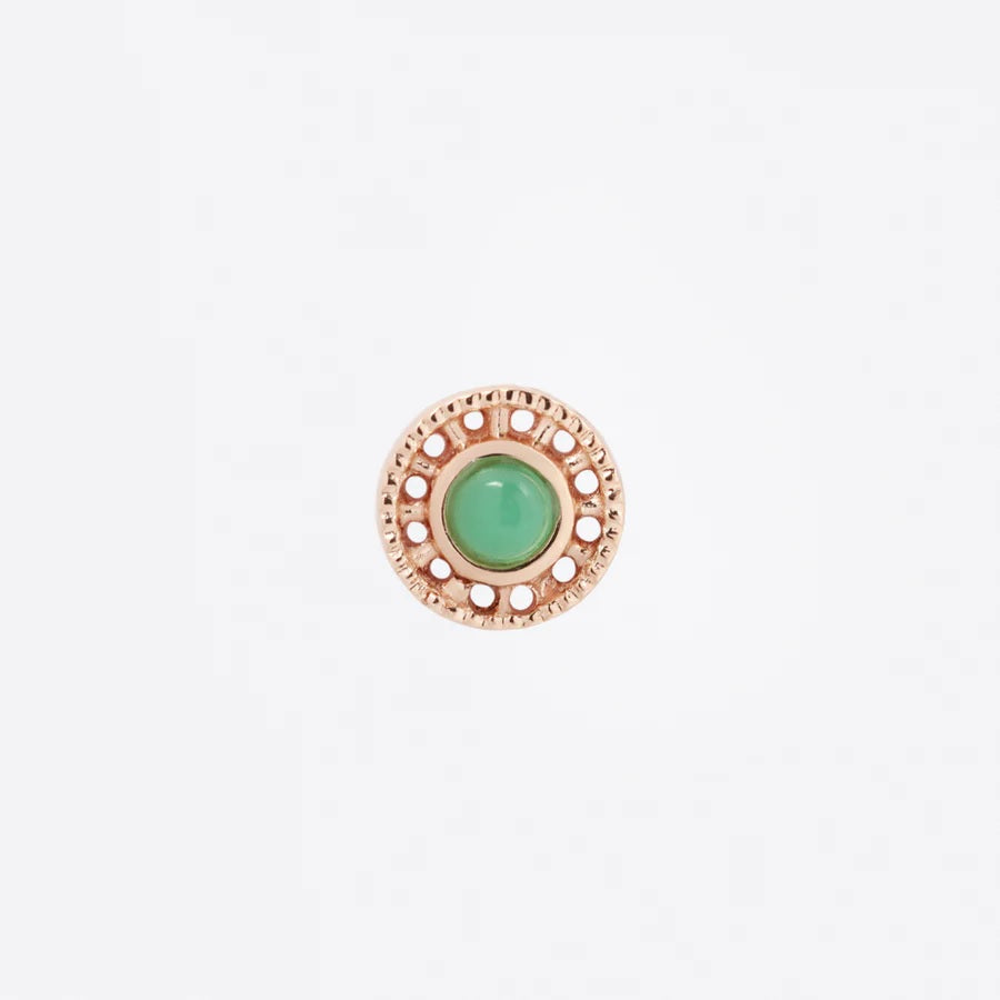 TETHER - OMEGA 12 - CHRYSOPRASE - 14KT SOLID GOLD - THREADLESS