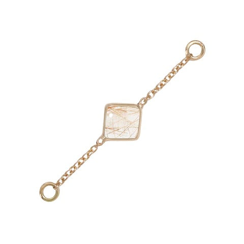 GOLDEN AROWANA - RUITALATED QUARTZ - SQUARE BEZEL- 25MM - 14kt SOLID GOLD - CHAIN