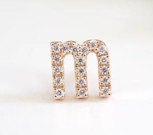 MODERN MOOD - SINGLE INITIAL LOWERCASE LETTER - GENUINE DIAMOND - 14KT SOLID GOLD -THREADLESS