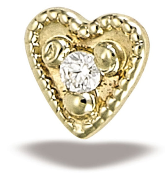 BODY GEMS - HEART - SMALL - 14KT SOLID GOLD - THREADLESS END
