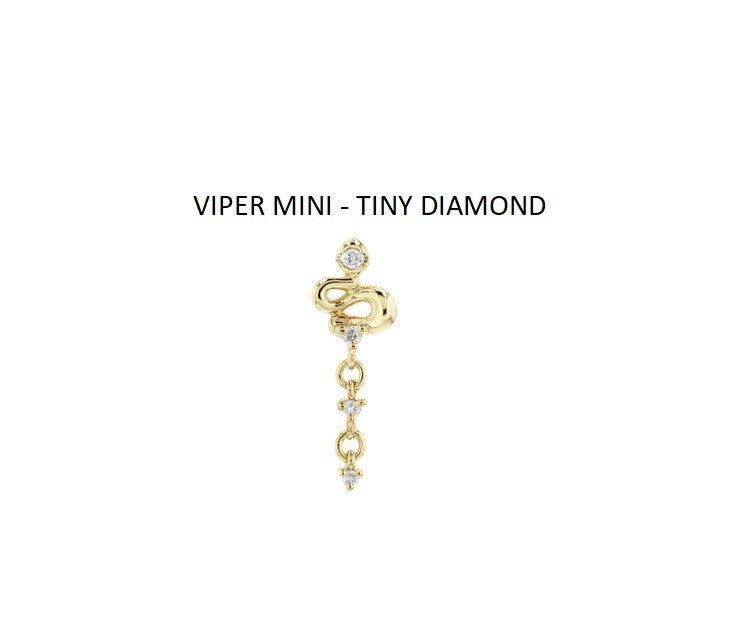 MODERN MOOD - VIPER MINI - 3 DIAMOND RATTLE TAIL - GENUINE DIAMONDS - 14KT SOLD GOLD - THREADLESS END