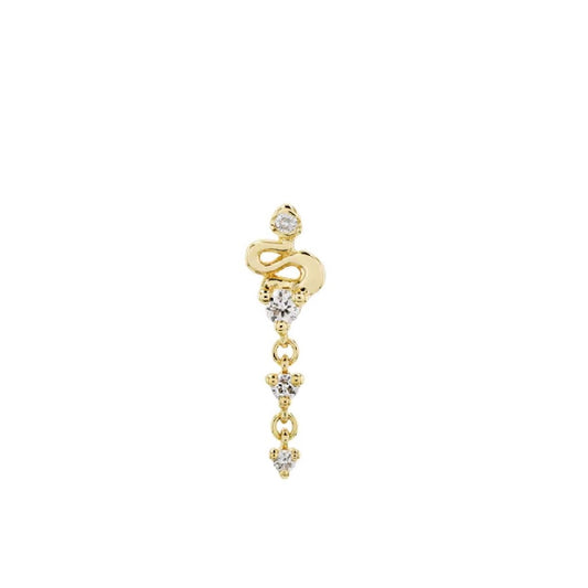 MODERN MOOD - VIPER MINI - 3 DIAMOND RATTLE TAIL - GENUINE DIAMONDS - 14KT SOLD GOLD - THREADLESS END